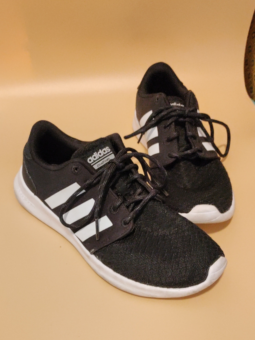 Adidas Cloudfoam Black with White Stripes Lightweight Sneakers
